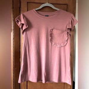 SHEIN L large mauve ruffle pocket short sleeve top